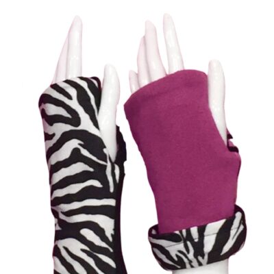 Fingerless Gloves REVERSIBLE Pink Zebra