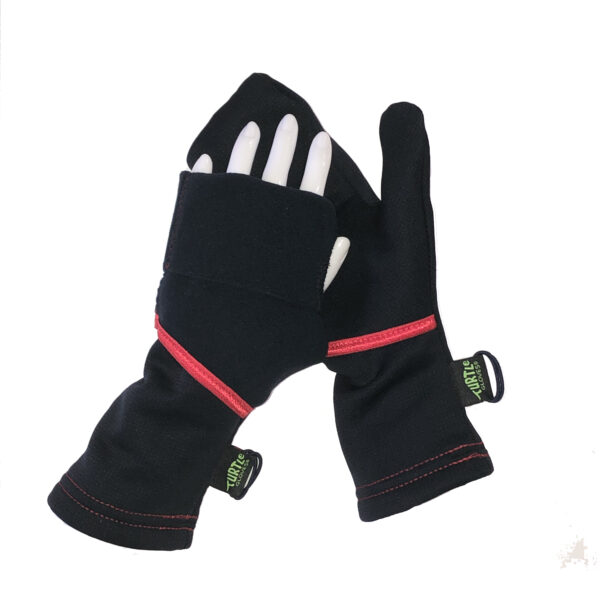 Turtle Flip Convertible Running Mittens Winter Trail Navy with Red Trim