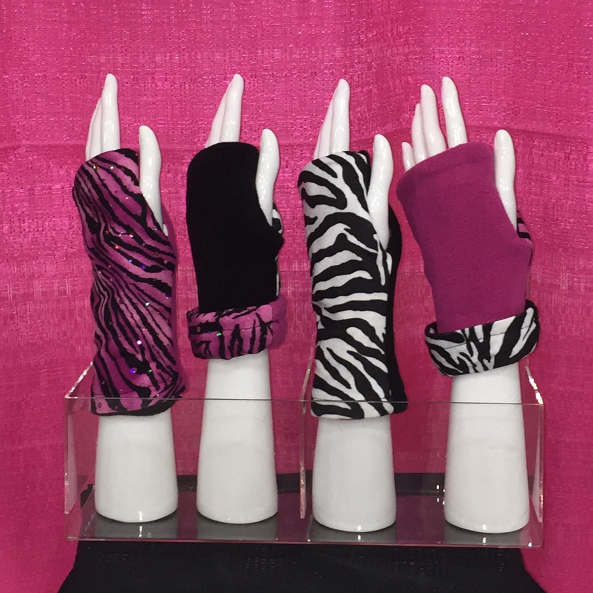 Fingerless Gloves Reversible TURTLE GLOVES Pink Zebra
