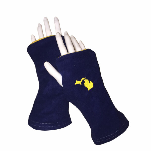 Michigan Gloves Blue and Yellow Turtle Gloves REVERSIBLE Fingerless