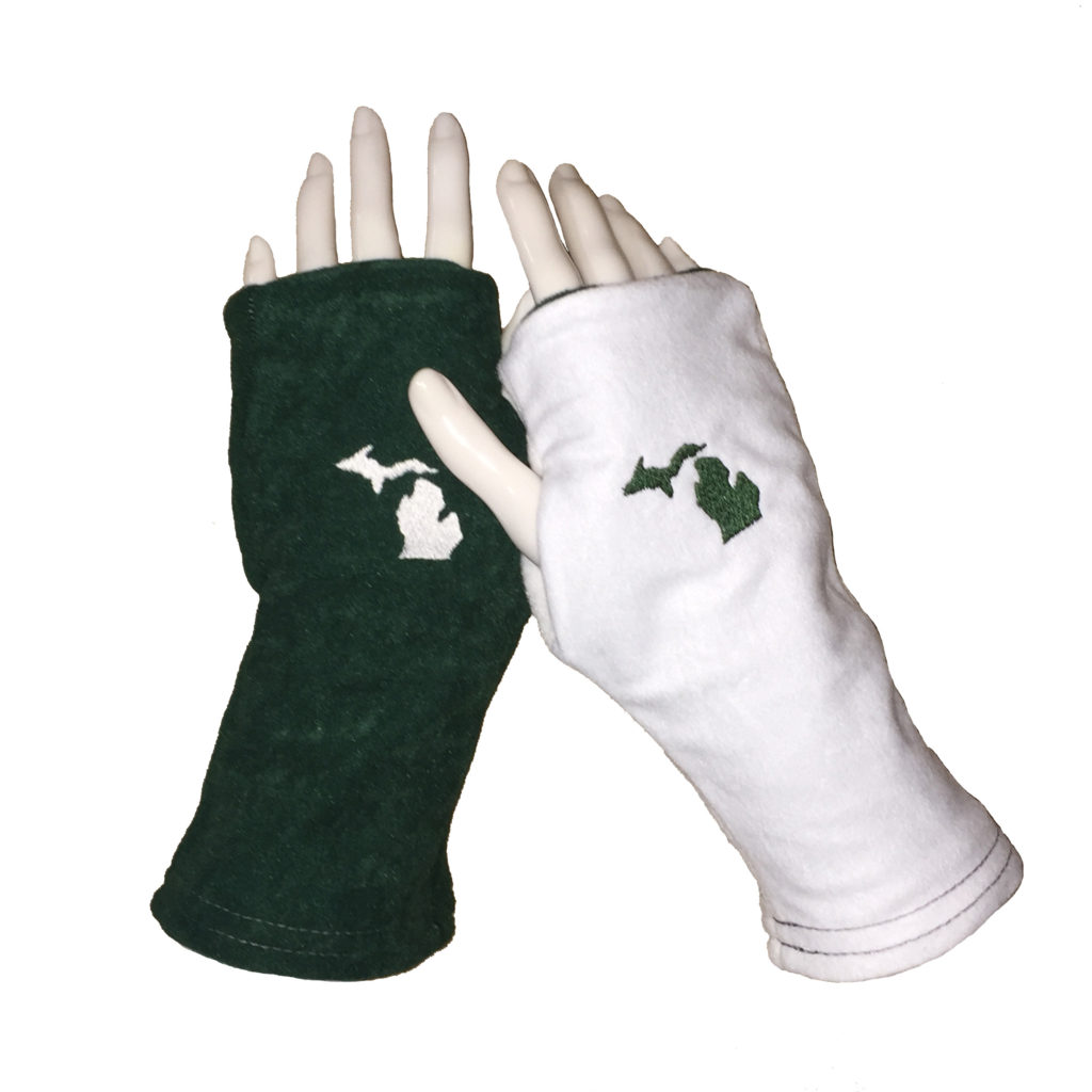 MICHIGAN Green and White Turtle Gloves REVERSIBLE Fingerless