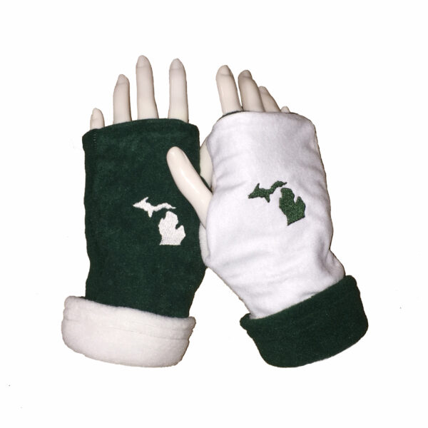 Michigan Gloves Green and White Turtle Gloves REVERSIBLE Fingerless