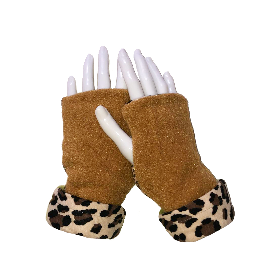 Fingerless Gloves Leopard Sparkle | TURTLE GLOVES REVERSIBLE