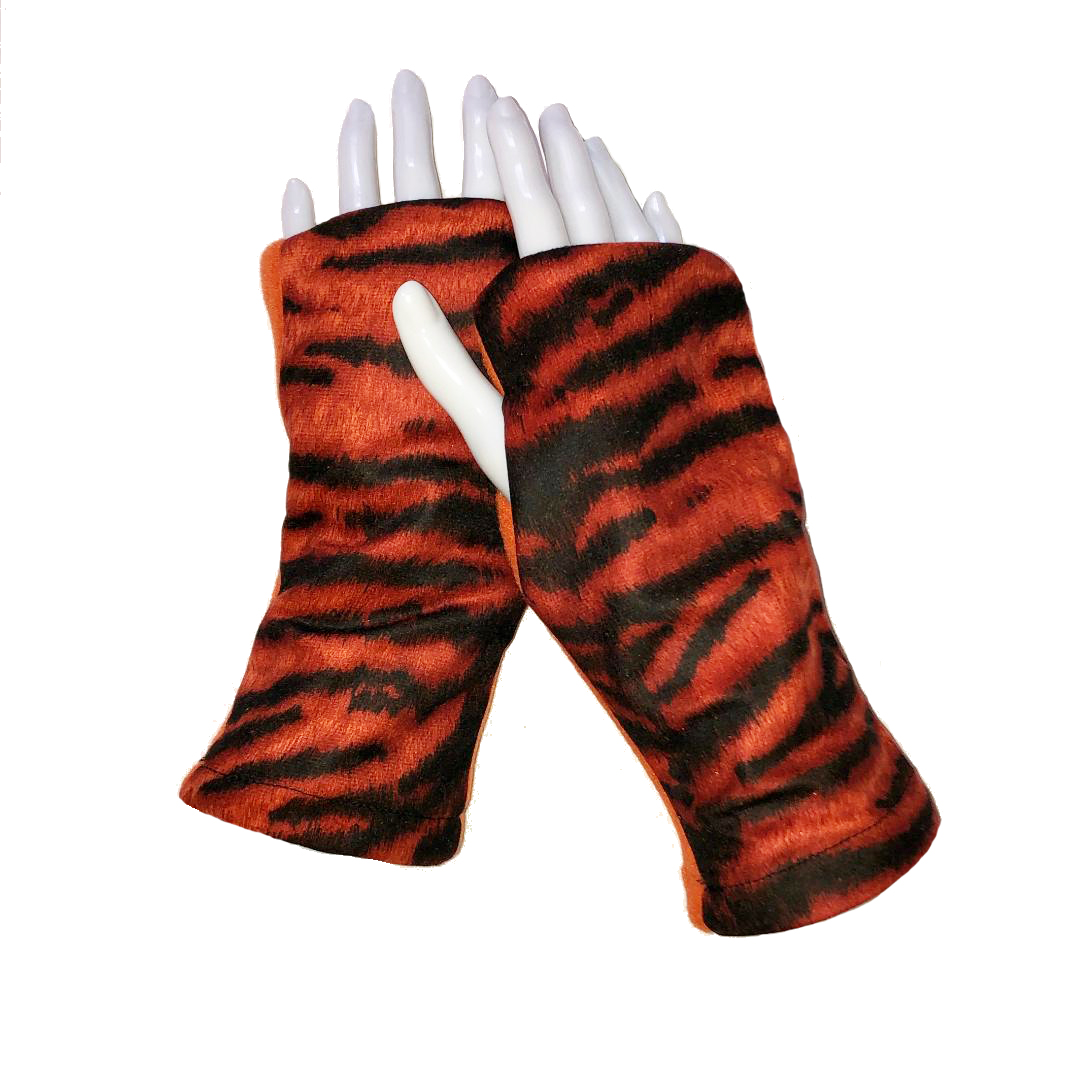 Tiger Gloves Fingerless REVERSIBLE Tiger Zebra - Turtle Gloves
