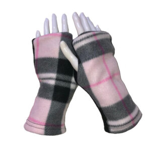 Turtle Gloves REVERSIBLE Fingerless Plaid Pink Gray