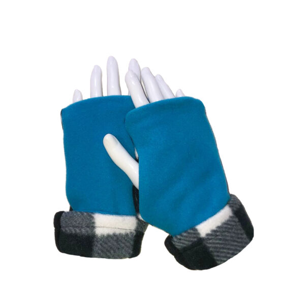Turtle Gloves REVERSIBLE Fingerless Plaid Blue