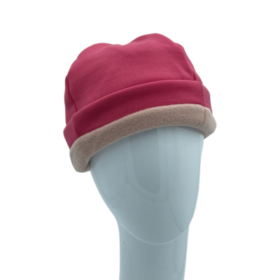 Beanie Hat Pink and Rose Fleece Lining